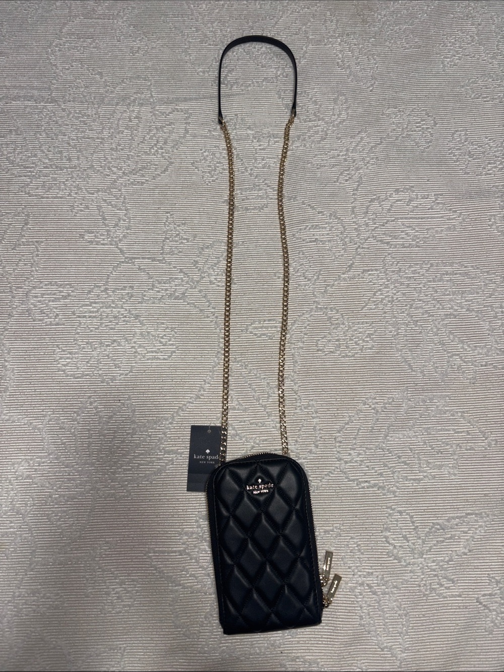 Kate Spade Black Quilted Chain Crossbody Phone Pouch